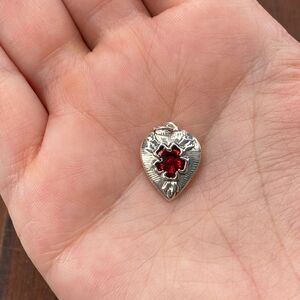 Vintage 925 Sterling Silver Red Enamel Forget Me Not Puffy Heart Bracelet Charm